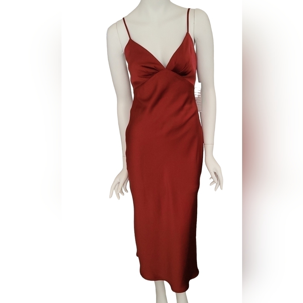 Le Lis Midi - Deep Red Satiny Slip Dress Size Small